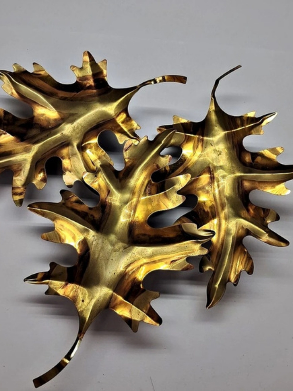 Homco Vintage Brass Oak Leaves Wall Decor Set